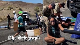 Police ram straight through climate activist blockade in Nevada [upl. by Raquela]