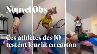 JO 2024  ces athlètes testent les lits en carton du Village olympique et cest drôle [upl. by Sadnalor]