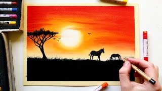 Drawing an African sunset with soft pastels  Leontine van vliet [upl. by Stella40]