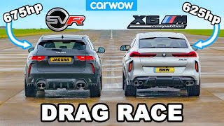 BMW X6M vs 675hp Jaguar FPace SVR Lister DRAG RACE [upl. by Lorine]