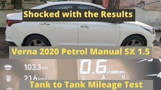 VERNA 2020 SX 15 Petrol manual tank to tank mileage test [upl. by Ettenna]