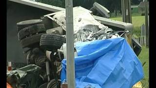 Head on truck crash Mangatawhiri New Zealand [upl. by Atelra449]