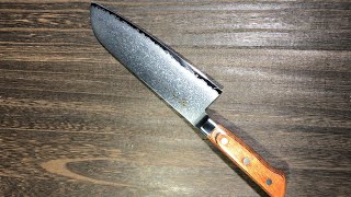 Tamahagane Kyoto 63 LayerDamascus Wood Handle Chefs Santoku Knife [upl. by Delogu]