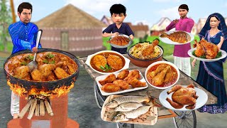 Clay Stove Tasty Chicken Fish Curry Recipe Comedy Hindi Kahaniya Fried Chicken Fish Fry Funny Video [upl. by Fiske]