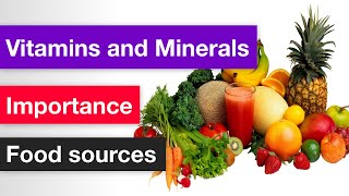 Vitamins A B C D E and K Minerals iron zinc calcium deficiency and food sources vitamins [upl. by Omsoc261]