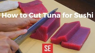 How to Cut Tuna Loin for Sushi  金枪鱼寿司 [upl. by Atsev856]