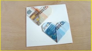 Geldschein falten Weihnachten Herz aus Geld falten DIY Geldgeschenke basteln [upl. by Oicnaneb]