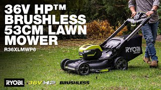 RYOBI 36V HP™ Brushless 53cm Lawn Mower 60Ah Kit R36XLMWP6 in action [upl. by Oicam]