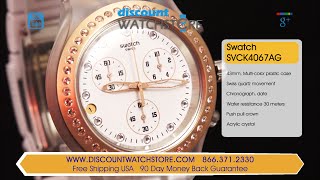 Swatch SVCK4067AG Womens FullBlooded Marvelous Pink Irony Diaphane White Dial Watch Review Video [upl. by Jacobs]