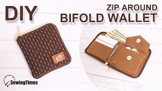 DIY Zip Around Bifold Wallet  지퍼 반지갑 만들기  How to make a short wallet sewingtimes [upl. by Kirstin224]