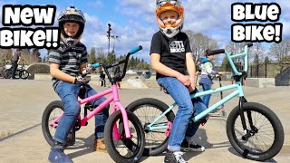 NEW Pink and Blue Bikes at the Skatepark [upl. by Tergram500]