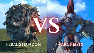 WARHAMMER III Total War  Feral Stegadon VS Vargheists [upl. by Nelag119]