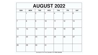 Printable August 2022 Calendar Templates with Holidays  Wiki Calendar [upl. by Lanevuj]