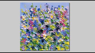 Abstract Acrylic Flowers Painting Palette knife Tutorial [upl. by Judas]