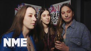 Haim quotWere coming back to the UKquot  VO5 NME Awards 2018 [upl. by Watt]