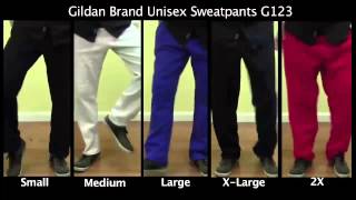 Gildan brand OpenBottom Pocketed Unisex Sweatpants Sizing Video G123 [upl. by Nylikcaj293]