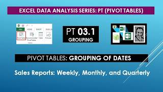 PT031 Grouping of Dates  weekly monthly amp quarterly reports  Excel Pivot Tables [upl. by Meakem]