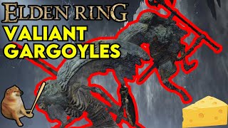 Elden Ring Valiant Gargoyles CHEESE Easy Boss Guide [upl. by Nesral]