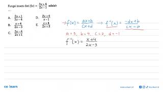 Fungsi invers dari fx3x42x1 adalah [upl. by Nuavahs167]