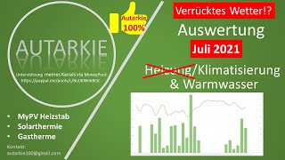 Auswertung Heizung Klimatisierung und Warmwasser Juli 2021  Autarkie  Folge 106 [upl. by Ahsil54]