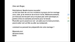 French rejeter une invitation Rejecting an Initiation to a friend letter note email postcard [upl. by Nauqram927]