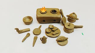 How To make Clay Khilaune  Clay Kitchen Set [upl. by Llertrac159]