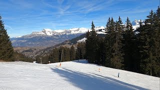 Skiing EASY GREEN ROSIERE on sunny day  MEGEVE ski resort  Feb 2024 [upl. by Elleinaj243]