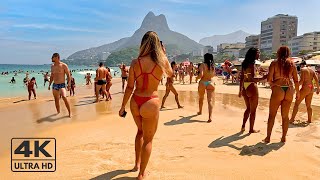 🇧🇷 4K ⁶⁰ SUMMER is Coming to LEBLON BEACH 🌡️🌞  Beach walk Rio de Janeiro [upl. by Euh]