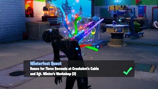 Dance for Three Seconds at Crackshots Cabin and Sgt Winters Workshop  Fortnite Winterfest Quests [upl. by Ymmas]