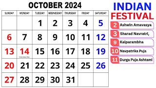 Calendar October 2024  October Calendar 2024 with Holidays  October 2024 Calendar  Oct Calendar [upl. by Jannelle871]