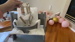 Install Stokke Tripp Trapp cushion with the harness on [upl. by Namhcan]