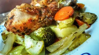 Oven baked chicken Drumsticks with vegetables  أفخاذ الدجاج مع الخضر بالفرن لغذاء صحي ومتكامل [upl. by Chuipek653]