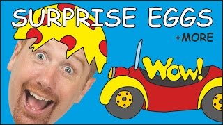 Surprise Eggs Toys Unboxing  MORE English Stories for Kids from Steve and Magggie  Wow English TV [upl. by Silloh]