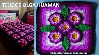 tejidos a crochet paso a paso muestra quot5 floresquot para colchas video 3 [upl. by Esserac99]