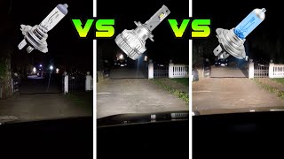 Halogen H7 vs LED vs Ultra Bright Halogen Comparison Alfa Giulietta Bulb Testing [upl. by Yhcir]