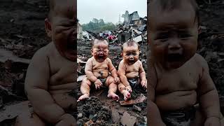 After the earthquake the house was gone and the two babies were sitting in the ruins crying and [upl. by Ahso]