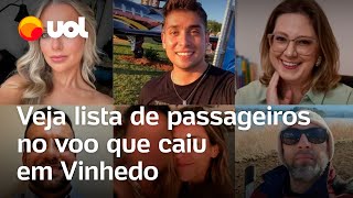 Avião que caiu em Vinhedo Veja lista de passageiros no voo da Voepass ninguém sobreviveu [upl. by Issak]