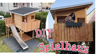 DIY Kinderspielhaus selber bauen Stelzenhaus mit Sandkasten Maltafel Schaukel felderchallenge [upl. by Muirhead]