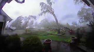 Doorbell video shows storm knocking down trees in tornado struck Portage Michigan [upl. by Longo]