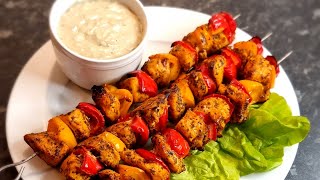 🔵GREEK STYLE 🇬🇷 Chicken skewers with special cheese sauceFrigarui de pui cu sos de branza🔵🧀 [upl. by Leonardi]