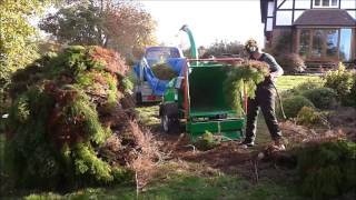 GreenMech Arborist 130  Chipper verses Cryptomeria 1080p [upl. by Suidualc700]