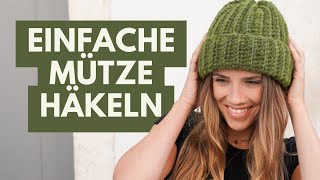 Mütze häkeln für Anfänger  Beanie im Patentmuster einfach gehäkelt [upl. by Kaitlyn]