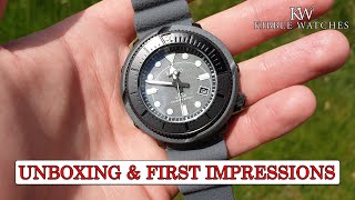 Seiko Prospex SNE537 quotStreet Seriesquot Tuna Solar Unboxing amp First Impressions [upl. by Tenaj]