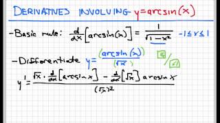 Screencast 263 Derivatives involving arcsinx [upl. by Aissatan574]