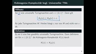 Masterarbeit in der Theoretischen Informatik Zufallsbegriffe in der Berechenbarkeitstheorie [upl. by Ahseinek]