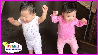 Twin Babies Walking for the First Time Family Fun Daily Vlog with Ryans Family Review [upl. by Ybocaj409]