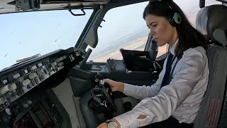 Beautiful Female Pilot Take Off Her Boeing B737800  Cockpit View  GoPro [upl. by Ireland]