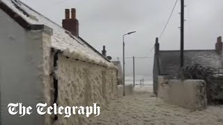 High winds whip up sea foam as Storm Babet batters Scotland [upl. by Sturdivant]