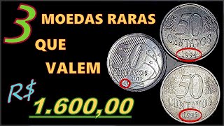 3 Moedas de 50 centavos que valem 1600 Reais 1994 1995 e 2019 cunho trocado disco trocado etc [upl. by Cruickshank]