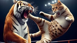 Fight fighter 😱😱  little cute cat and tiger  cate kitchen [upl. by Abrahams]